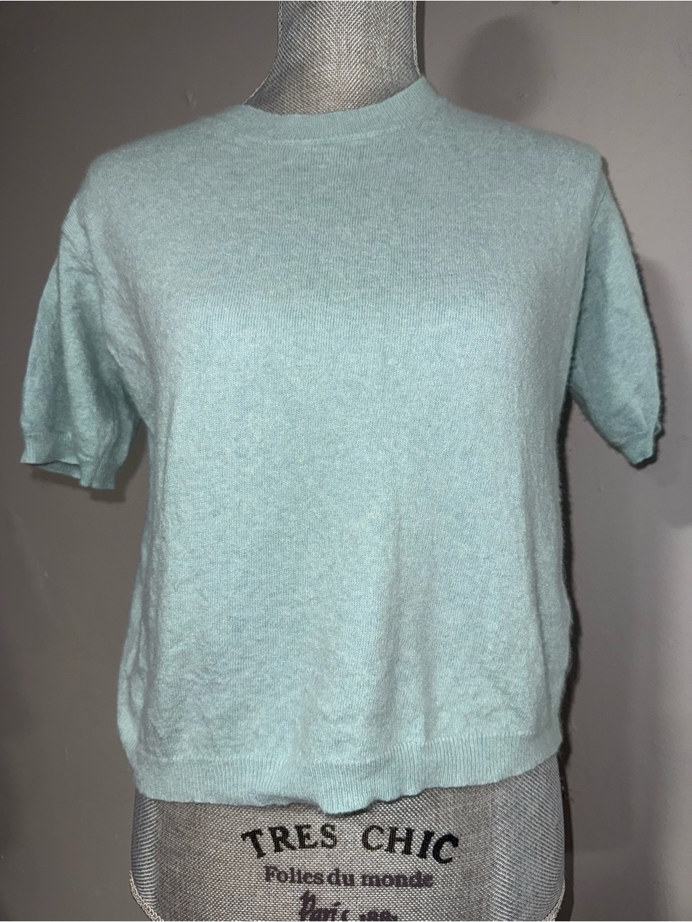 Bianco & Blue Soft Short-Sleeve Knit Top in Light Aqua